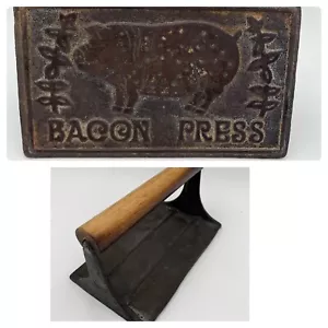 Pressa per pancetta manico in legno ghisa design maiale griglia 7" pollici - Foto 1 di 4