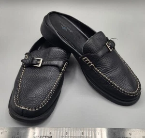 Women Dockers Black Leather Buckle Stitching Low Heel Loafer Mules Size 9 M - Picture 1 of 10