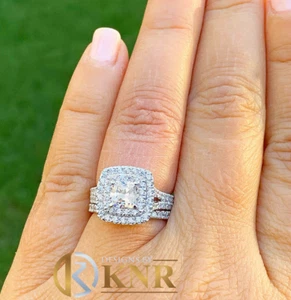 IGI CERTIFIED 14K WHITE GOLD CUSHION CUT DIAMOND ENGAGEMENT RING HALO 2.00CTW - Picture 1 of 8