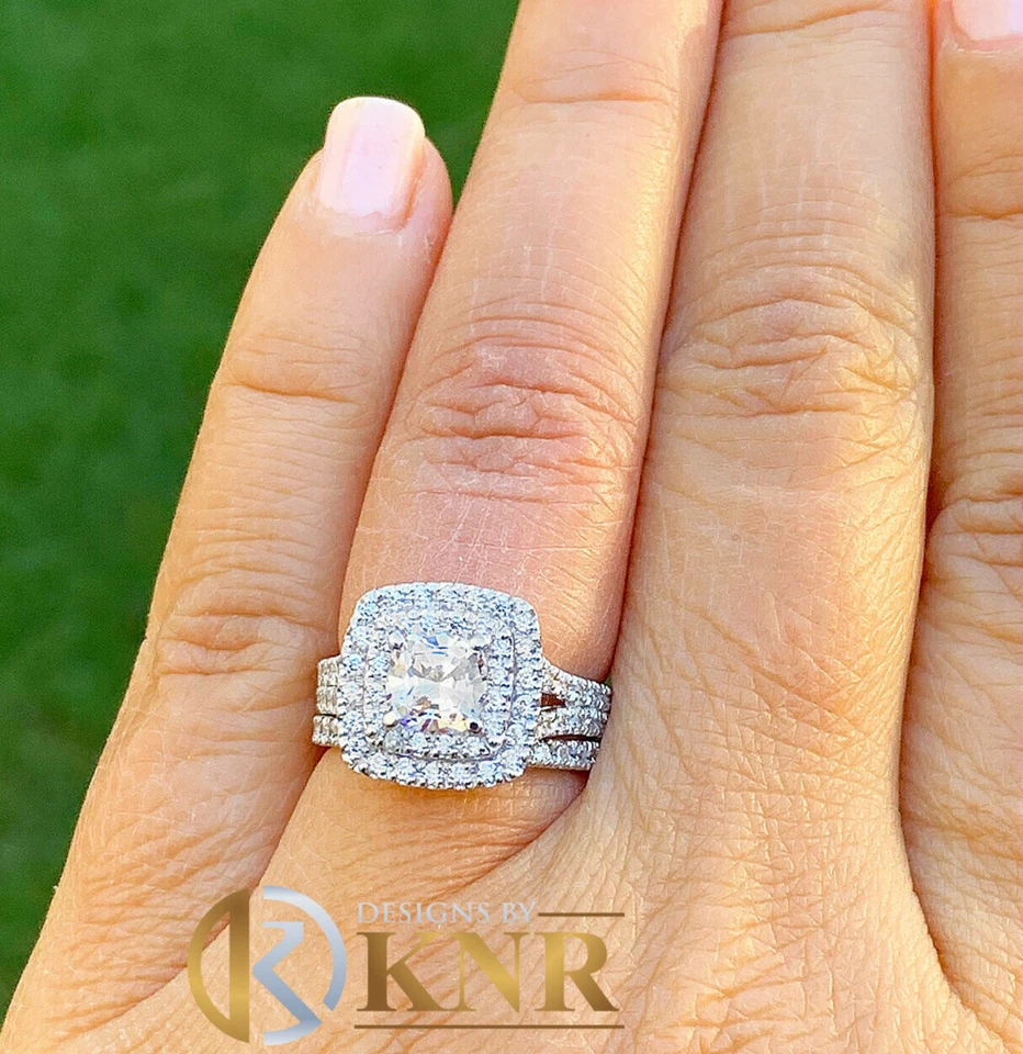 IGI CERTIFIED 14K WHITE GOLD CUSHION CUT DIAMOND ENGAGEMENT RING HALO 2.00CTW - Image 1 of 4