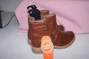 Niños Wonder Nation Zapatos/Botas Niño Talla 1 NUEVO con Etiquetas Fácil Encendido/Apagado Castaño - Imagen 1 de 8
