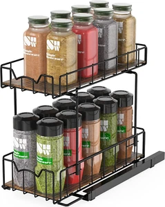 Simplehouseware 2-Tier Slide Out Spice Rack Organiser, Black - Picture 1 of 12