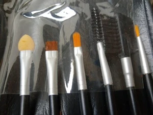 12 piece Makeup Brush Kit in Black Leather like Vinyl Case. NEW - Picture 1 of 4