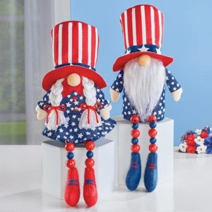 Set of 2 Patriotic 4th of July Uncle Sam Garden Gnome Tabletop Sitter Figurines - Picture 1 of 1