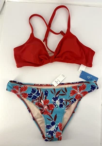 NWT CUPSHE Two Piece Bikini Set • Womens Large Red Multi Floral Print • Knot Tie - Picture 1 of 12