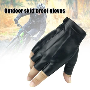 PU Leather Half Finger Gloves Unisex Riding Sports Hiking Yoga Gloves - Picture 1 of 10