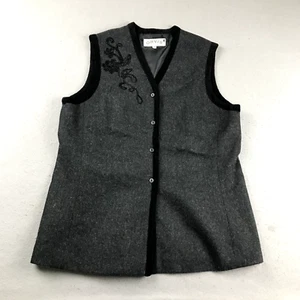 Orvis Vest Womens 14 Gray Wool Embroidered V Neck Button Up Lightweight Jacket - Picture 1 of 10