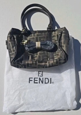 FENDI Zucca Canvas Vanity Hand Bag Brown Black Gold - Image 1 of 3