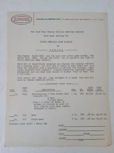 1962 AURORA NORTH AMERICAN GAME ANIMALS Black Bear Deer Model Dealer Order Form - Picture 1 of 24