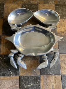 Metal Crab Dish Bowl Silver Coastal Beach Appetizer Party Tray Sea Ocean - Picture 1 of 7