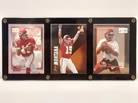 Joe Montata 3 Cards Plaque San Francisco 49ers,1995 Pinnacle, Kansas City Chiefs Cover