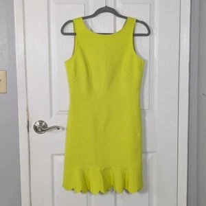 J. Crew Neon Yellow Ruffle Hem V-Back Chartreuse Scuba Mini Dress Size 2 - Picture 1 of 7
