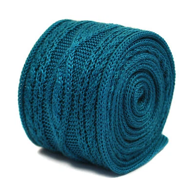 Gravata masculina de seda de malha Frederick Thomas - Azul turquesa malha de cabo simples clássica - Imagem 1 de 4