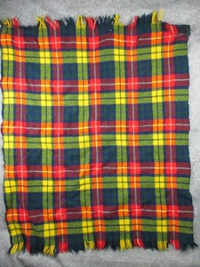 Brooks Brothers Throw Blanket Yellow 46x55 Tartan Plaid Fringe Wool Scotland - Picture 1 of 14
