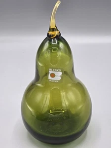 Vintage Blenko grüne mundgeblasene Glasbirne mit orangem Stiel - Bild 1 von 6