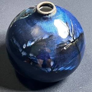 Blue Ceramic Round Narrow Necked Vase Weed Pot Signed Mara - Picture 1 of 15