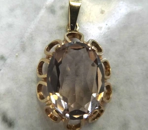 Großer Vintage Anhänger Quarz/Rauchquarz Gold 333 in gutem Zustand - Bild 1 von 12