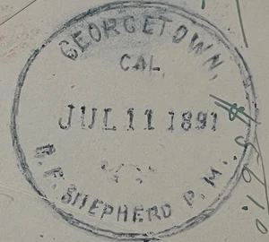1891 GEORGETOWN CA POSTMASTER AUSGEFALLEN! SACRAMENTO DUPLEX ANZEIGE ALSIP BAUERNHOF IMMOBILIEN - Bild 1 von 3
