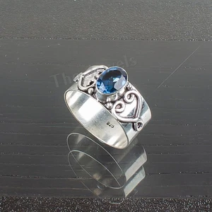 London Blue Topaz Gemstone 925 Sterling Silver Jewelry Women's Ring For Wedding - Picture 1 of 6