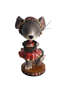 Nodder Resina Esmalte Cabeza Bobble Alambre Cuello Ratón Estatuilla Vestido Rojo Corona - Imagen 1 de 7