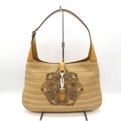 Gucci 140040 Nuevo Bolso Jackie Un Hombro, Cuero Paja Bordado, Amarillo, Bei Foto 1 de 4