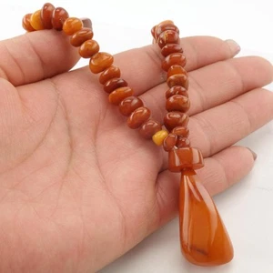 Antique Butterscotch Agate Beads Orange Amber Necklace 31.4gm - Picture 1 of 9