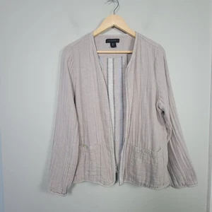 Tahari L Linen Blend Gauze Open Front Blazer Cardigan Gray - Picture 1 of 11
