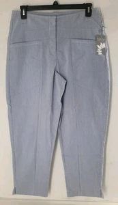 Pantaloni alla caviglia elasticizzati Habitat Royal blu/bianco gessato vita alta. Taglia Large - Foto 1 di 10