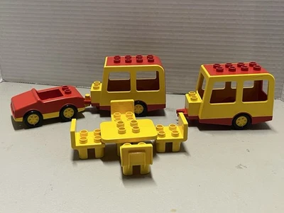 VTG Lego Duplo From Car & Camper Set (1) Car(2) Camper’s W/Table & Chairs Used  - Image 1 of 4