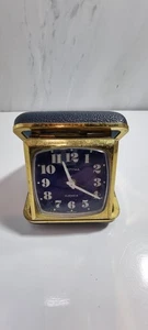 Vintage German Estima Mechanical Travel Alarm Clock In a Blue Case - Picture 1 of 8