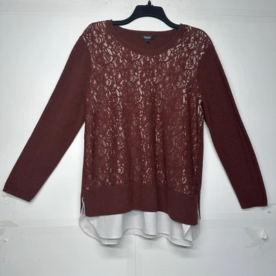 Simply Vera Vera Wang Women's Lace Sweater, Size PXL, Burgundy, Long Sleeve - Image 1 of 4