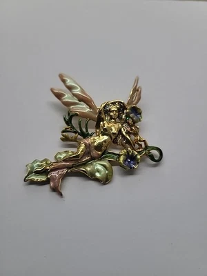 Винтажная брошь Kirks Folly Woodland Forest Fairy эмаль листья цветы сняты с производства - Изображение 1 из 4