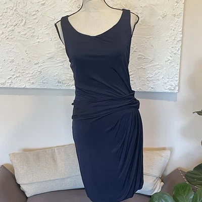 Theory Women's Silk Sleeveless Ruched Pullover Dress Navy Blue Size Medium - Image 1 of 4