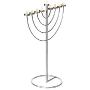 Vintiquewise 35.75 in. Silver Modern Lighting Thin Pipe Hanukkah Menorah Holiday - Picture 1 of 7