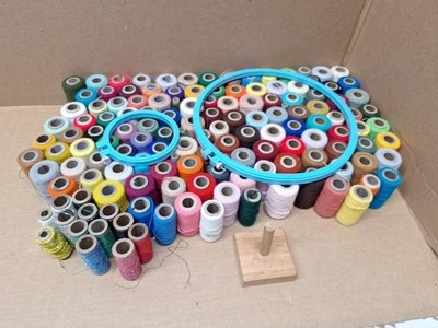 Pretty Punch Thread Large  Lot - 139 rolls - 2 hoops - thread holder, 1990s - Image 1 of 4