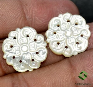 18.50 mm Natural Mother Of Pearl Hand Made Carving Pair 15.28 Cts Loose Gemstone - Picture 1 of 6