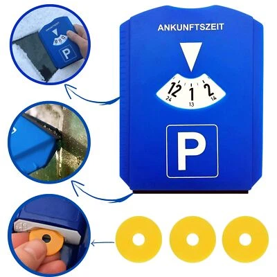 Parkscheibe Parkuhr mit Eiskratzer, Gummilippe und 3x Einkaufswagenchip - Bild 1 von 4