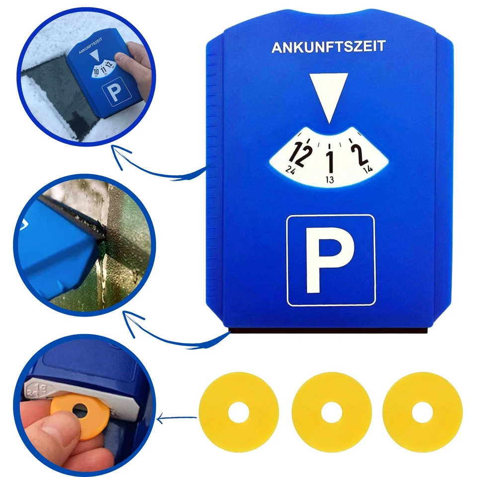 Parkscheibe Parkuhr mit Eiskratzer, Gummilippe und 3x Einkaufswagenchip - Bild 1 von 4