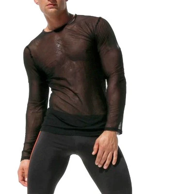 Sexy Hombres Nueva Camisa Deportiva Manga Larga Malla Transparente ENTRENAMIENTO Top M~XL Foto 1 de 4