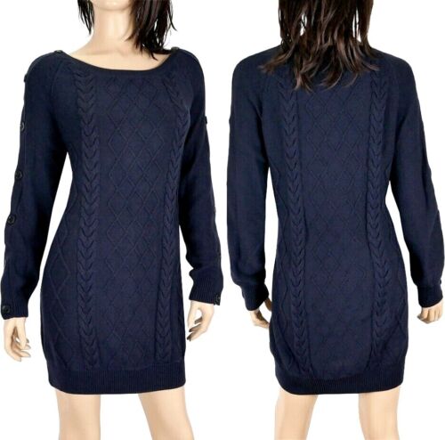 Adidas Originals Damen Strick Kleid Long Pullover Tunika Zopf Warm dunkel blau