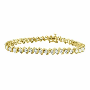 Tennisarmband 5 Karat Rundschliff simulierter Diamant für Damen 14K Gelbgold Finish - Bild 1 von 5