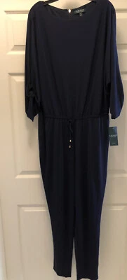 NWT Lauren Ralph Lauren Women’s 1X 3/4 Sleeve Crepe Jumpsuit Navy Blue - Image 1 of 3