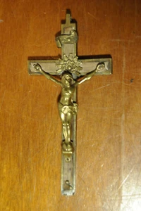 Kruzifix Antik Bronze und Holz Kreuz Statue Jesus Christus Herz Ex Voto 4 - Bild 1 von 11