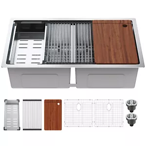 33" Undermount Kitchen Sink Double Bowl 304 Stainless Steel w/ Accessories - Picture 1 of 12