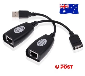 USB UTP Extender Extension Over Single RJ45 Ethernet CAT5e Cable Up to 50M AU - Picture 1 of 2