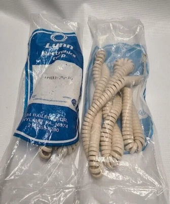 2 Ivory Long Handset Cord Coil Wall Phone Curly 25 Ft 2500IV 4P4C NEW - Image 1 of 2