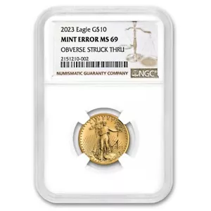 2023 1/4 oz American Gold Eagle MS-69 NGC (Error, Obv Strikethru) - Picture 1 of 3