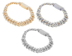 Two Row 12 9/10 CT Real Diamond Cuban Bracelet Gold 12MM 8.5" - Picture 1 of 8