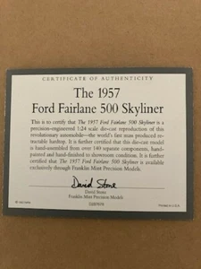 Franklin Mint Certificate of Authenticity 1957 Ford Fairlane 500 Skyliner - Picture 1 of 4