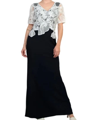 Vestido de crepé elástico de encaje Adrianna Papell Illusion talla 12 negro blanco $249 nuevo con etiquetas Foto 1 de 4